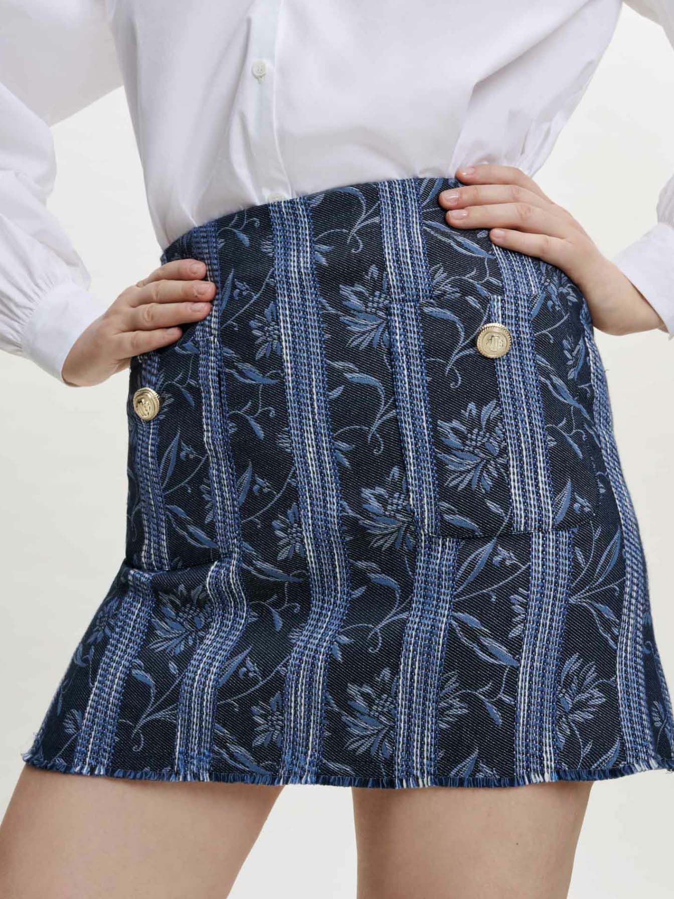 Korte jacquard trompe l'oeil - Indigo