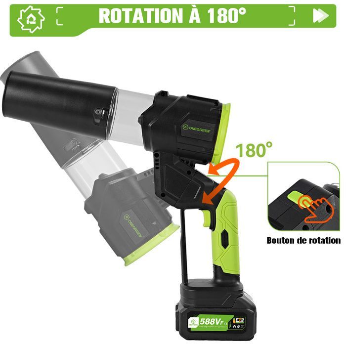 2-in-1 Blower - ONEGREEN - 45000 RPM Cordless - Brushless Motor - 58 m/s (210 km/h) - 2 x 3Ah