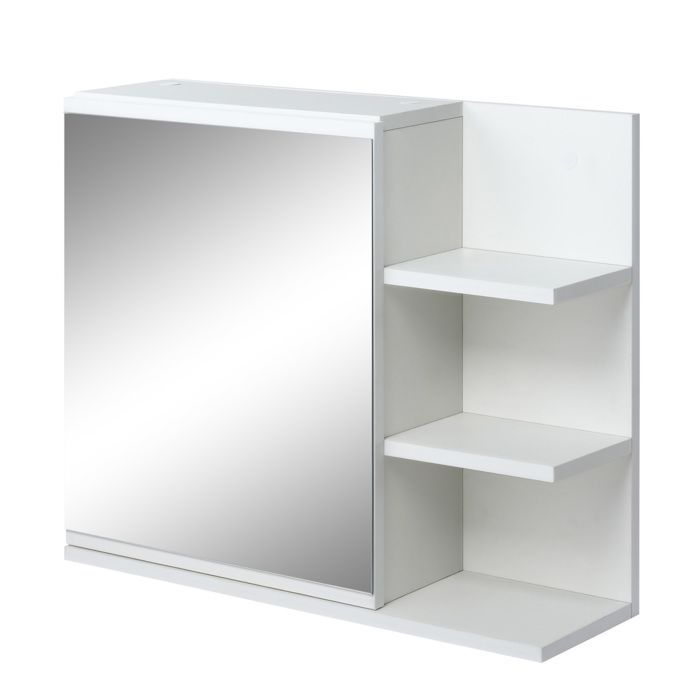 Armoire miroir - kleankin - salle de bain avec étagère 3 étagères latérales rangement - bois - blanc