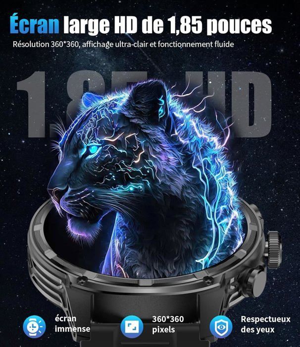 Smartwatch da uomo in stile militare con ampio schermo HD da 1,85