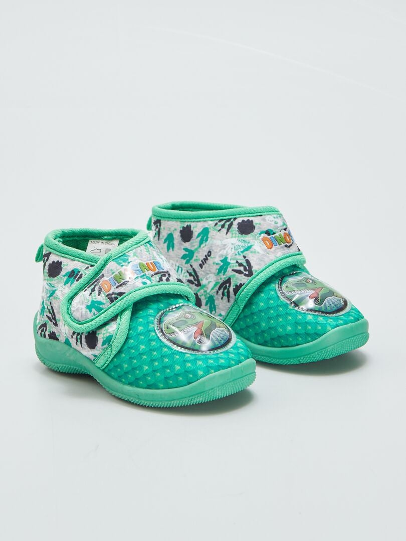 Dinosaurusslippers met hoge schacht en klittenbandsluiting - GROEN