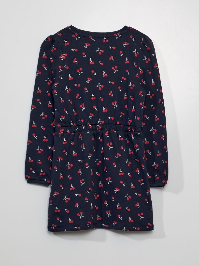 Getailleerde sweatshirtjurk met print - BLAUW