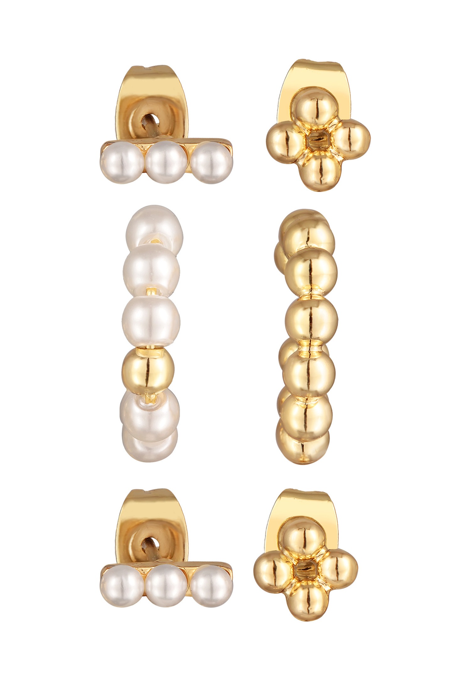 Elli Femmes Clous d'oreilles Boules Set Earcuff Perles de Verre Couleur Or