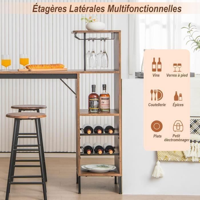 GOPLUS Set Table à manger&2 Chaise, Ensemble 3 Pièce,120 x 40 x 35cm, Etagère à Vin à 2 Niveaux&Etagère de Stockage Ouverte,Café