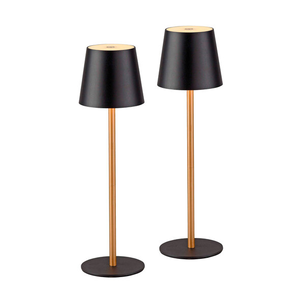 Buria LED rechargeable table lamp, set of 2, black-brass