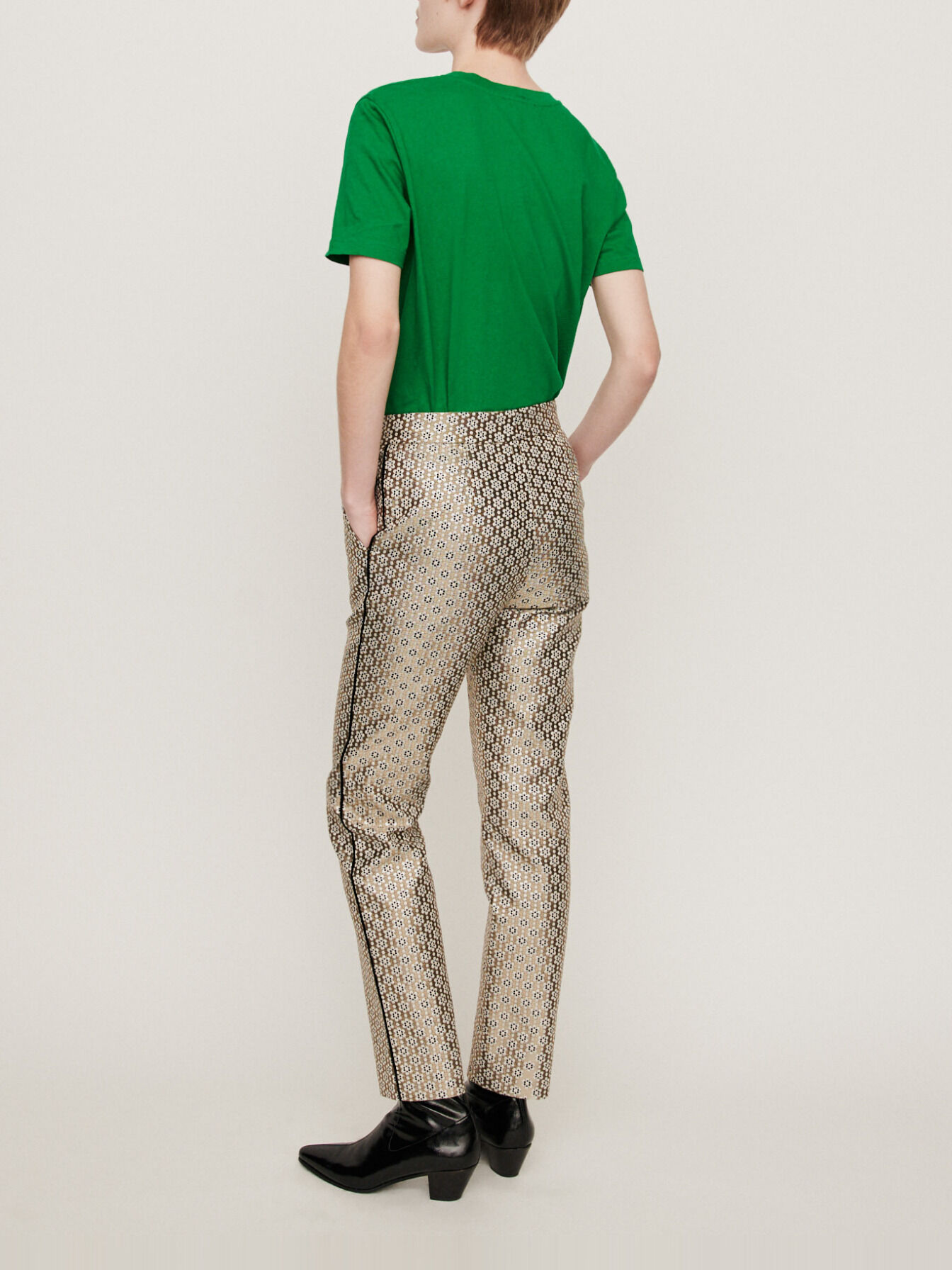 Pantaloni jacquard lurex-argintiu