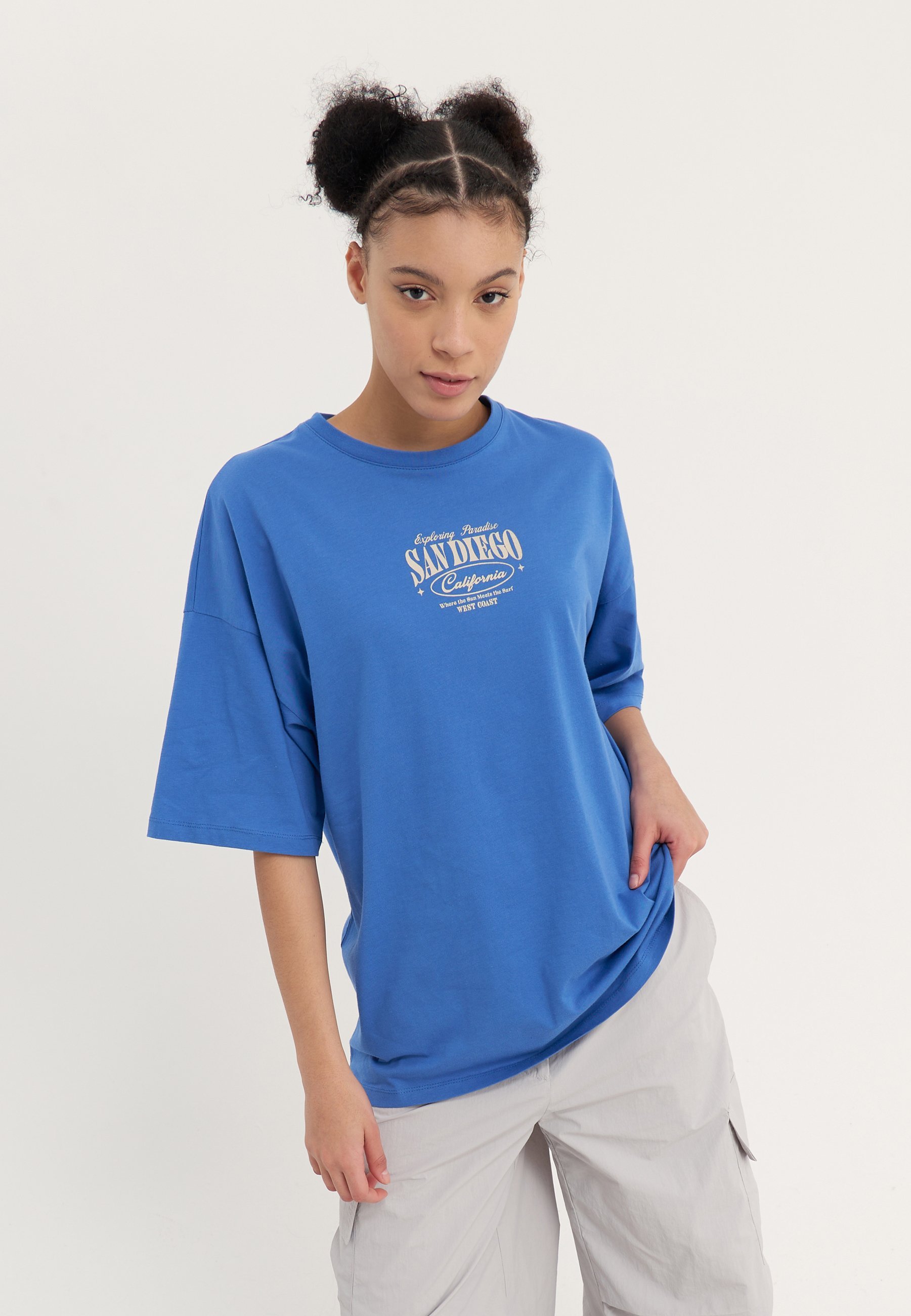 Even&Odd Print T-shirt - blauw