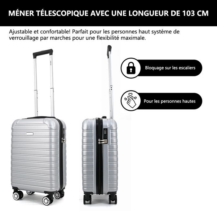 Maleta de cabina de 55×35×20 cm – Ligera, resistente a los golpes, con carcasa rígida de ABS, cerradura de combinación y 4 ruedas – Compatible con Ryanair – Gris