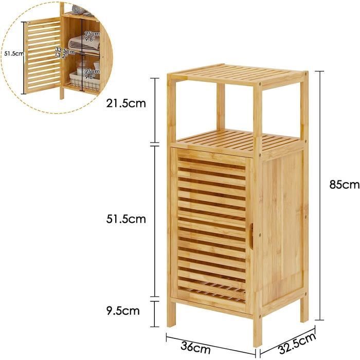 SogesHome Bamboo Bathroom Cabinet with Doors and Open Storage for Bathroom, Living Room, Kitchen, 36 x 32.5 x 85 cm