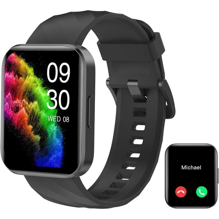 Reloj inteligente ZOKKO - Negro - AsteroidOS - 1,85 pulgadas - Bluetooth - Mensajería de texto - Monitor de actividad