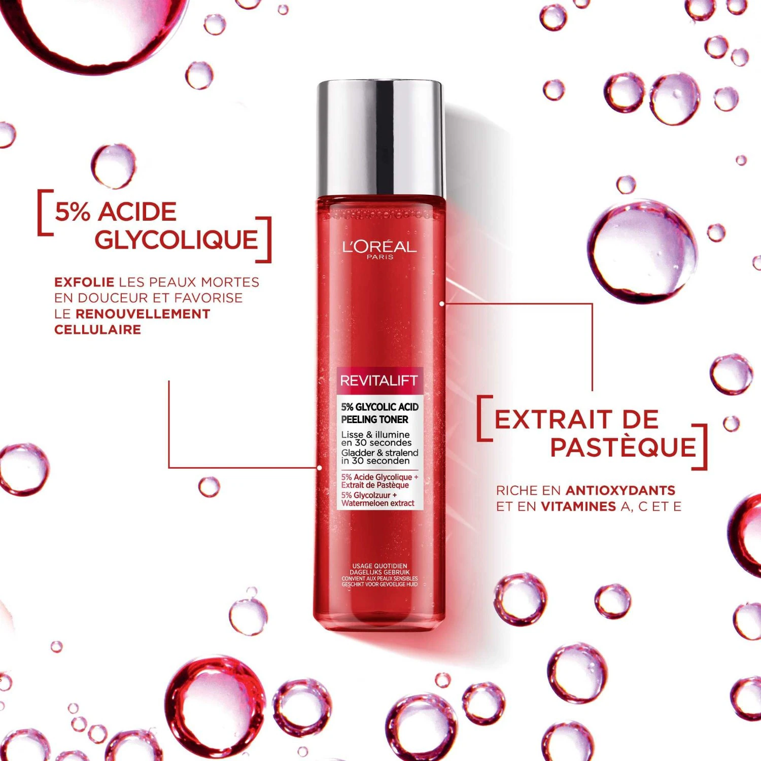 L’Oréal Paris Lotion Effet Peeling lissante et exfoliante à l'Acide Glycolique 5% 180 ml