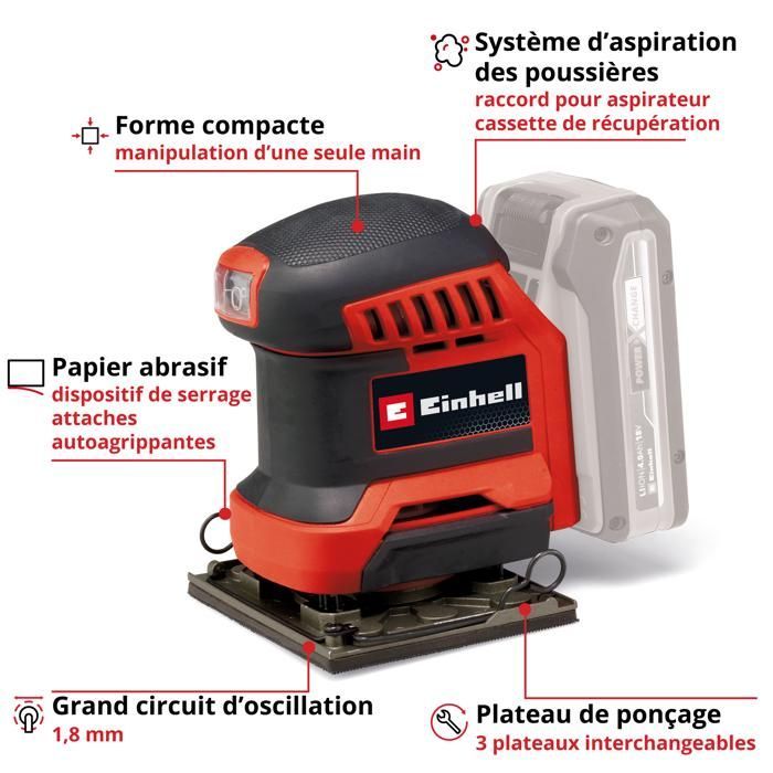 Einhell Ponceuse vibrante sans fil avec 3 plateaux TE-OS 18/113 3X Li-Solo PXC (18V) Livré sans Batterie ni Chargeur