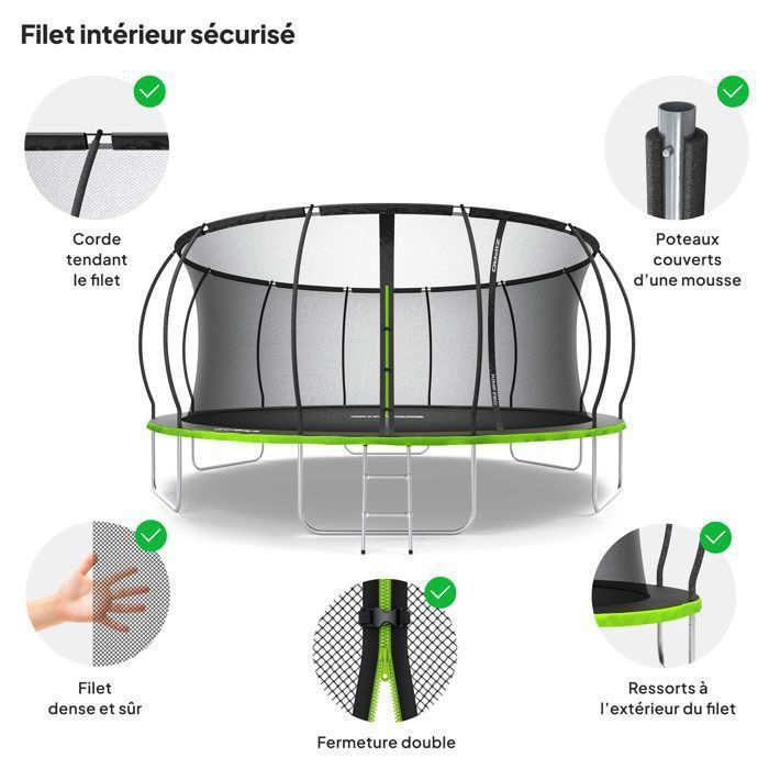 Trampoline de Jardin - ZIPRO - JumpPro PREMIUM 16ft - Sécurité Intérieure - Charge 150 kg - Montage Rapide
