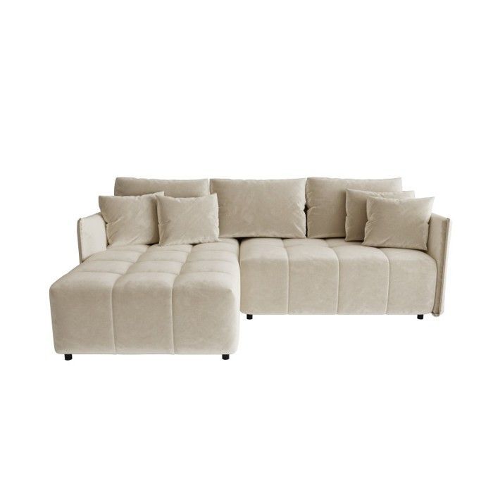 Sofá cama esquinero ONIYA color beige en tela de terciopelo repelente al agua – Moderno y de diseño