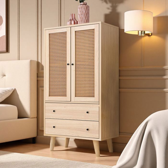 Chest of drawers - NEXU - Scandinavian storage unit - Sideboard with 2 doors and 2 drawers - 60 x 40 x 120 cm - Wood color