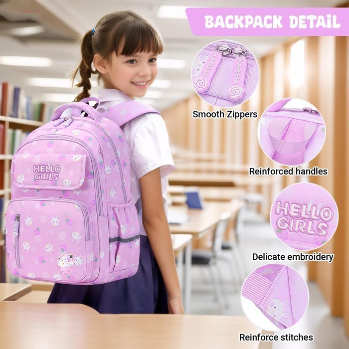 Children's School Backpack for Ages 8-12, Waterproof and Ergonomic Primary School Bag for Girls and Boys, Travel School Bag for Grades 3-5, Purple