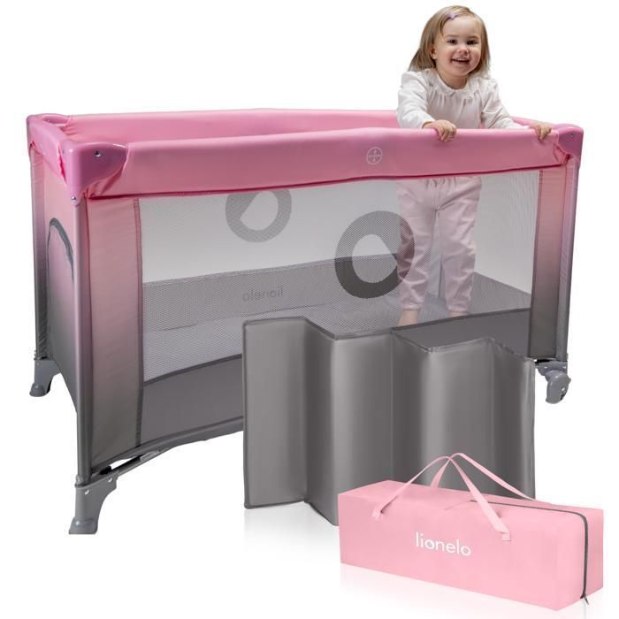 Cuna de viaje compacta 2 en 1 LIONELO Stefi - Parque infantil - 0-36 meses - Bolsa de transporte - Plegado rápido - 2 ruedas - Rosa