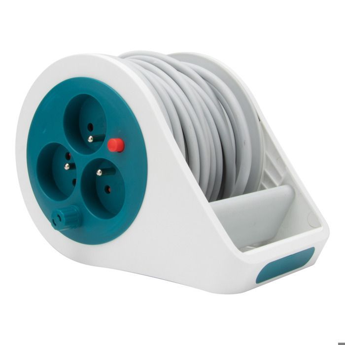 Mini carrete de cable de diseño con 3 tomas (2P+E) - 7 m - Azul - Zenitech