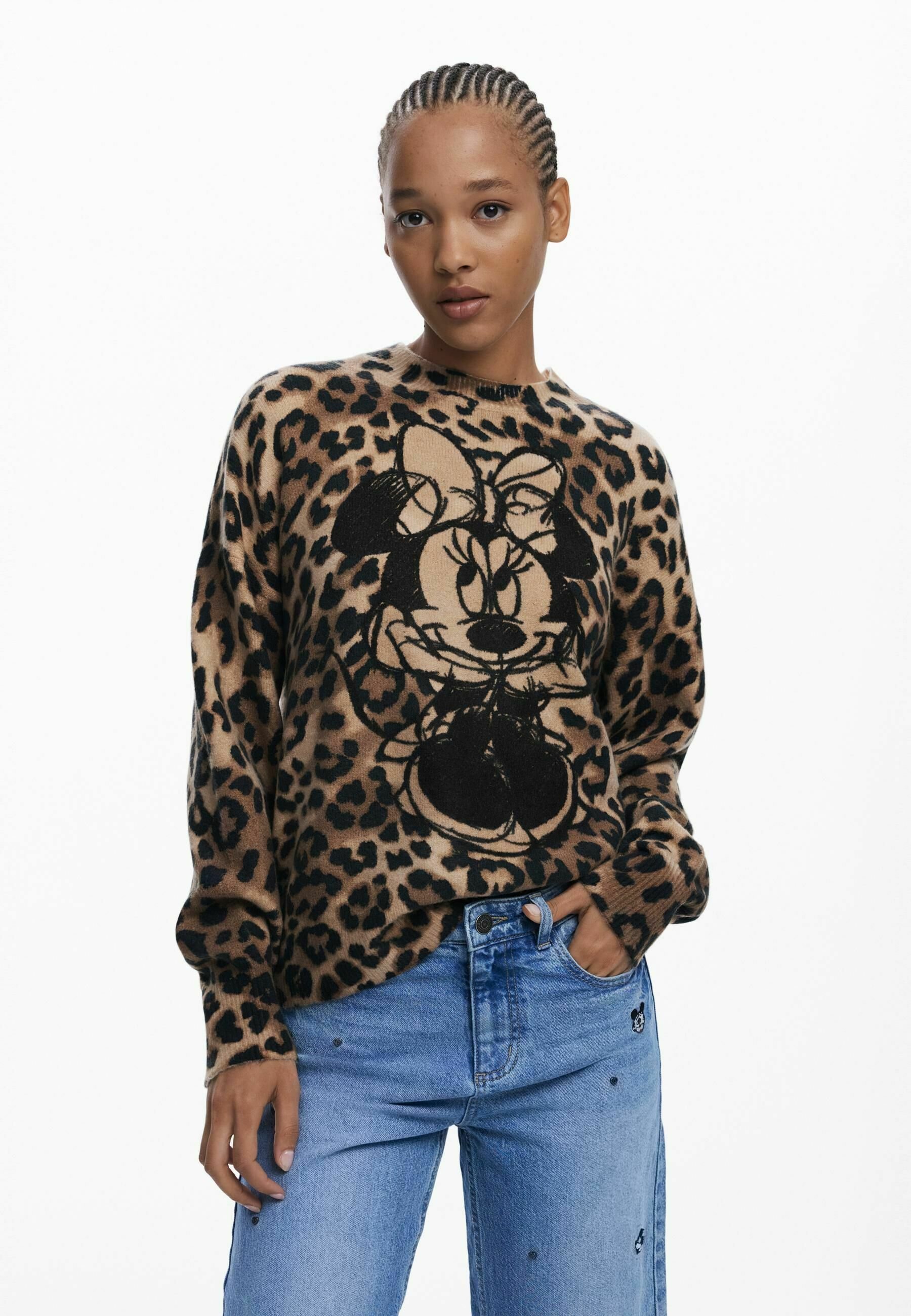 Maglione Desigual con stampa animalier di Minnie - marrone