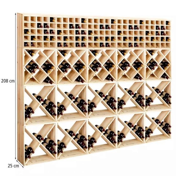 Wijnrek van natuurlijk hout in kruisvorm voor kelder- en wijnopslag - wijnflessenrek