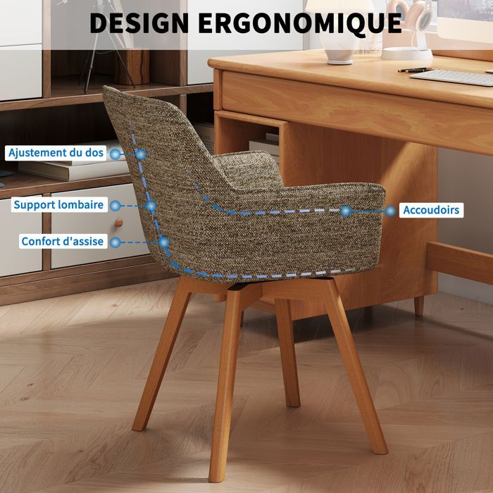 WAFTING 6er-Set drehbare Esszimmerstühle mit Armlehnen, gepolsterter Sessel mit Baumwollrückenlehne, Braun