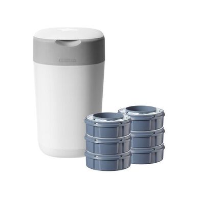 „Tommee Tippee“ sauskelnių indelis su užsegimu ir paspaudimu, baltas, 1 pakuotė (6 papildymai)