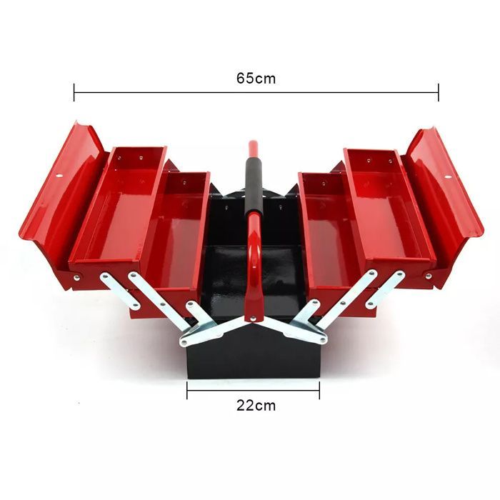 Caja de herramientas de 3 niveles con 5 bandejas retráctiles, caja de herramientas metálica, estuche para herramientas de 43x22x34cm, color rojo.