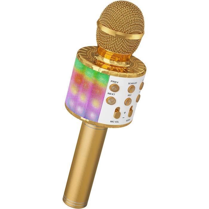 Microfono karaoke wireless, microfono karaoke per bambini con luce LED danzante, microfono Bluetooth per bambini, oro