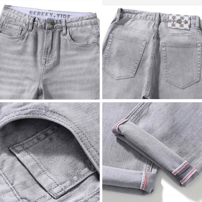 Pantalones vaqueros elásticos para hombre - INSFITY - Cintura estándar - Pierna recta - Efecto desgastado - Gris