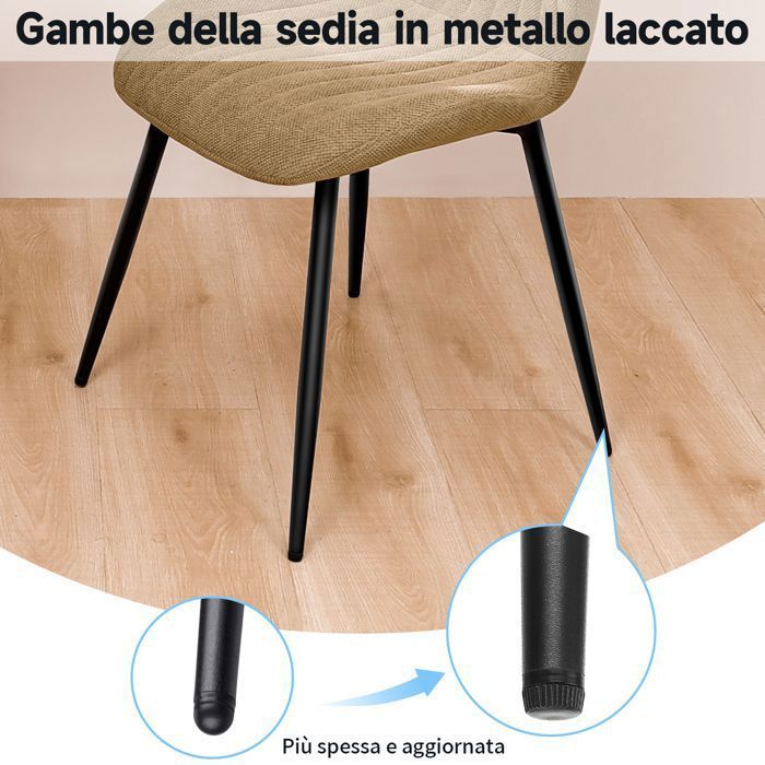 WAFTING Lot de 6 Chaises de Salle à Manger, Chaise de Cuisine, Chaise de salon, Dossier en Tissu et Pieds en Métal, Marron