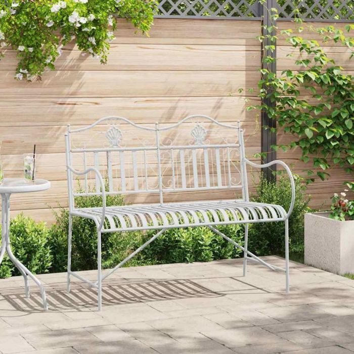 Banc de jardin - VIDAXL - 103,5 x 59 x 89 cm - Blanc antique - Acier anti-corrosion - 2 places