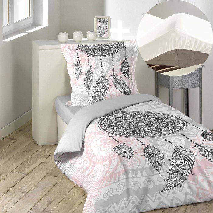 Children's duvet cover set 140x200 cm Namaste + fitted sheet 90x190 White