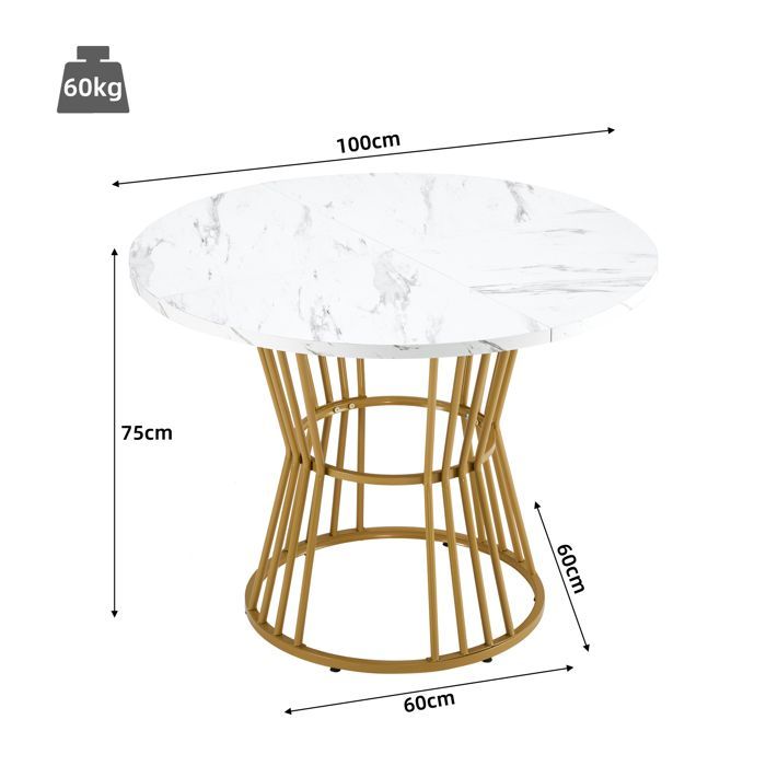 Tavolo da cucina - Moderno in marmo - Gambe in metallo dorato - Diametro 100 cm - Design contemporaneo