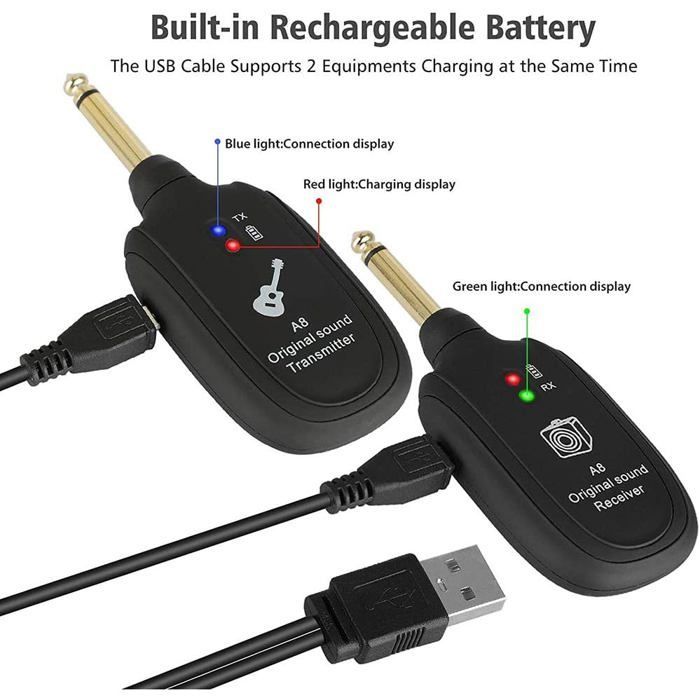 Sistema inalámbrico para guitarra NETBOAT - Transmisor y receptor - 2,4 GHz - Recargable - 4 canales