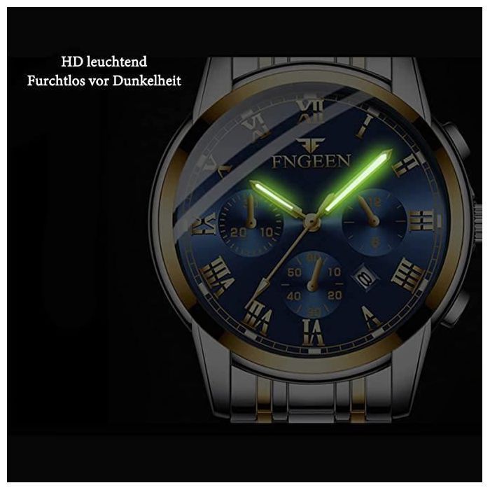 Men's Business Stainless Steel Wristwatch, Waterproof, Luminous Hands, Automatic Date, Chronograph