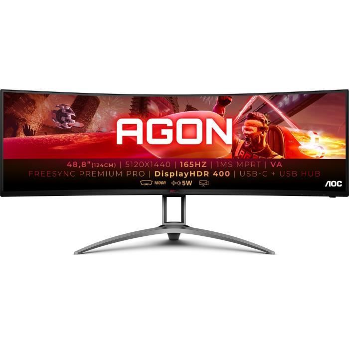Gebogen gamingmonitor - AOC Agon - AG493UCX2 - 48,8 inch VA DQHD 1 ms 165 Hz HDMI DP USB-C luidsprekers in hoogte verstelbaar Freesync Premium Pro