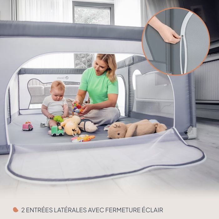 LIONELO Willow Baby Playpen - 127 x 187 cm - Mesh Sides - Large, Safe Play Area - Protective Grille - Grey