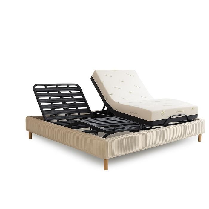 Pacchetto letto elettrico beige 160x200 - Base relax a doghe + bordo in velluto a coste + materasso