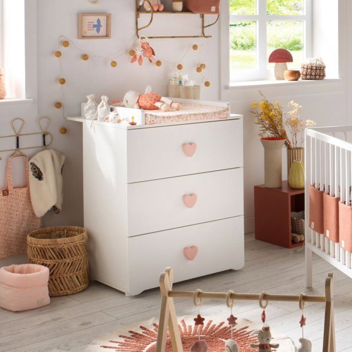 Habitación infantil Baby Price Basic Heart Duo: cuna de 120x60 cm, cambiador - Blanco