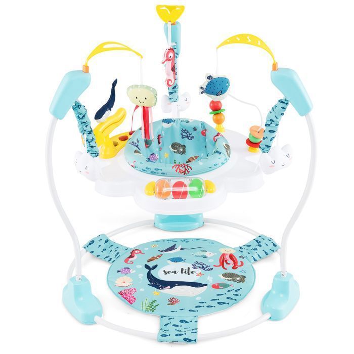 Andador musical para bebé COSTWAY - Altura ajustable - Juguetes interactivos - Caja de música con luces - Asiento giratorio 360° - A partir de 6 meses - Azul