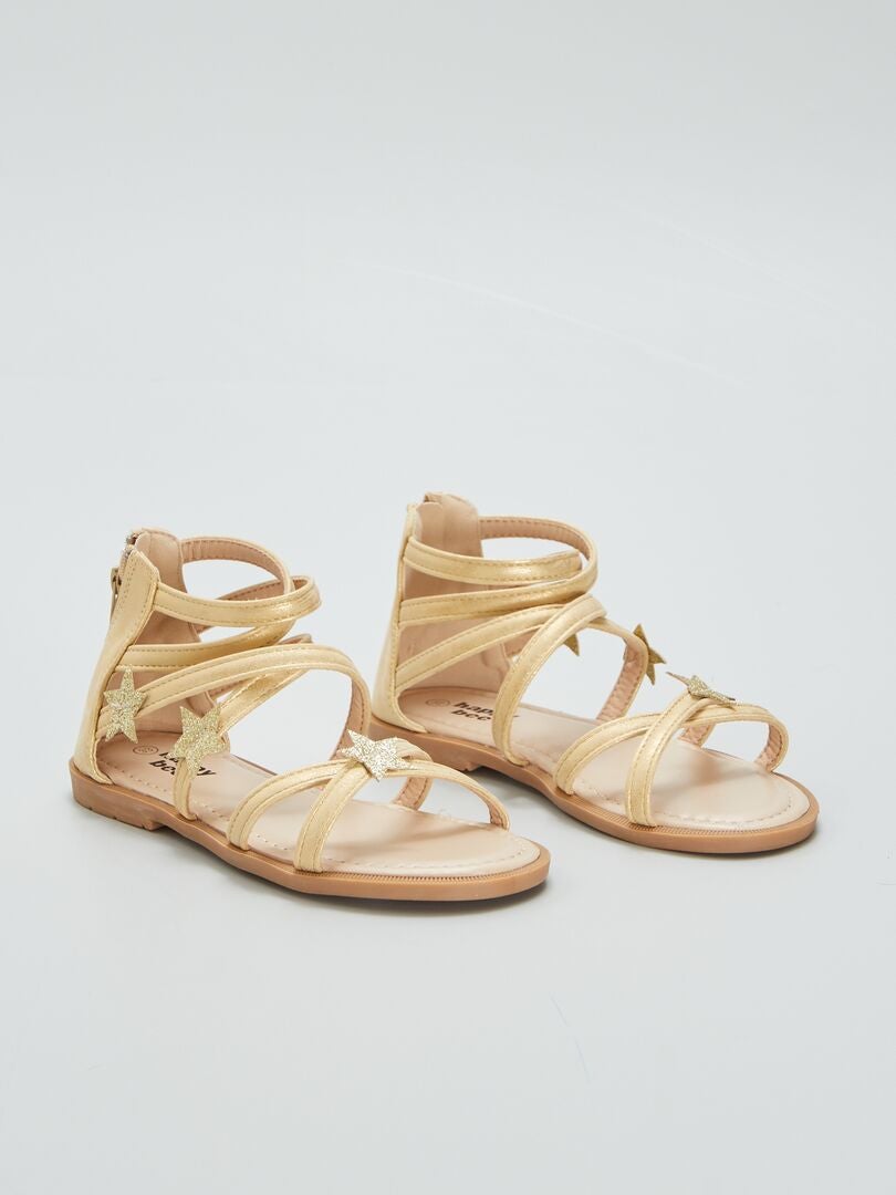 Lage sandalen met sterrenpatroon - BEIGE
