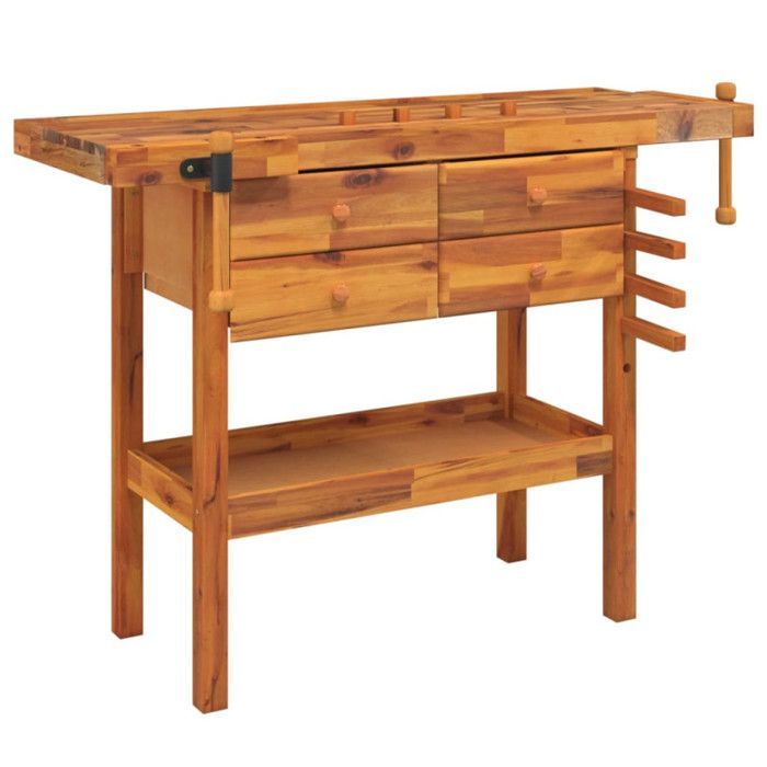 Banco de trabajo vidaXL con cajones y tornillos de banco 124x52x83 cm Madera maciza de acacia 153322