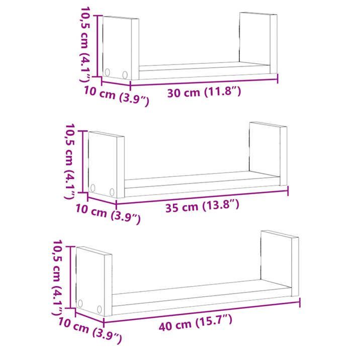 vidaXL Estantes de pared de madera de ingeniería blanca de 3 piezas, estante flotante, estante de exhibición de pared, estante para CD, 853308