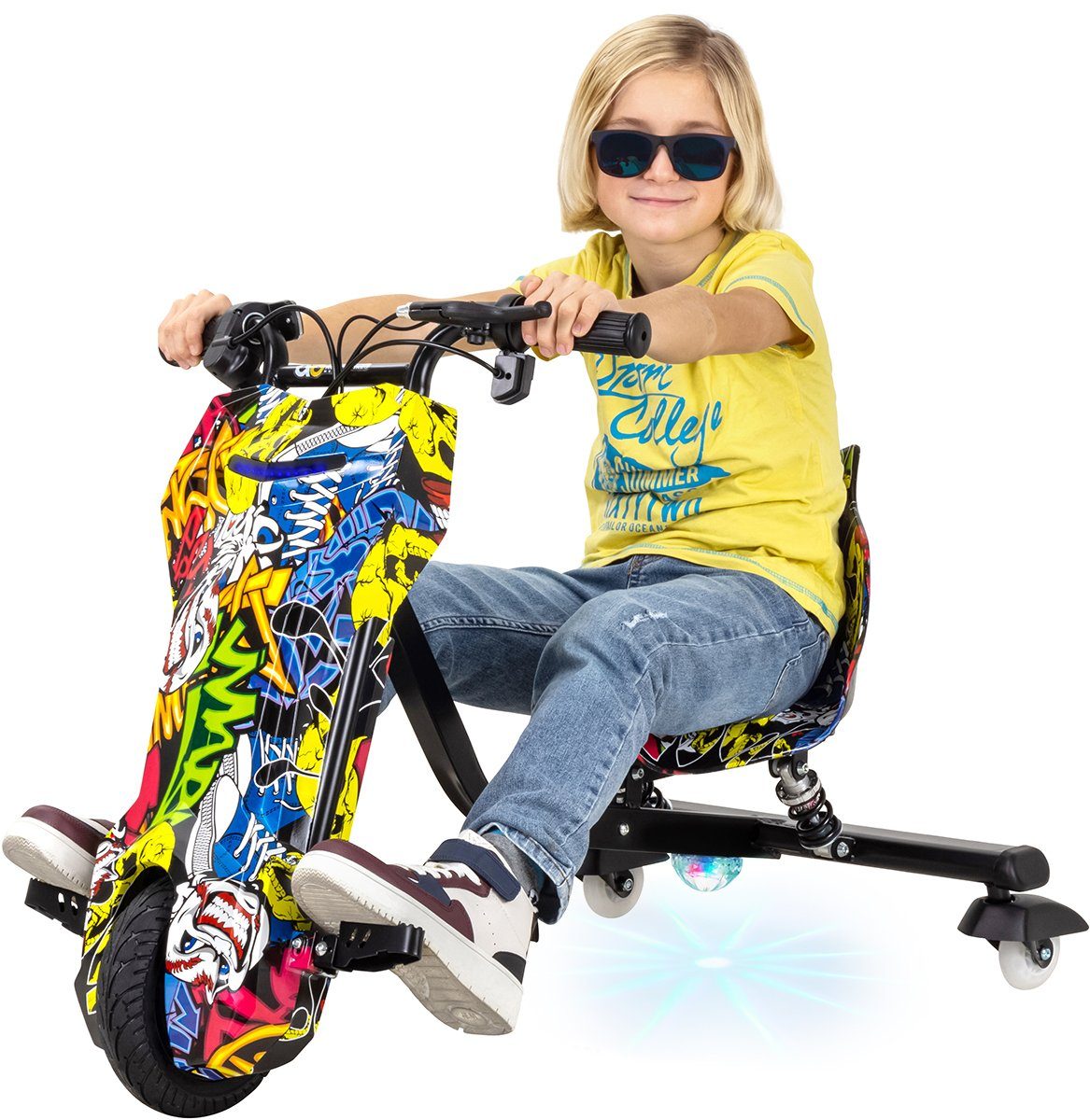 Actionbikes Motors kolmipyöräinen skootteri drift-skootteri Drifter 360, 15,00 km/h, 250 wattia - LED 360° pyörät - jousitus - 3 tasoa - drift-kolmipyörä