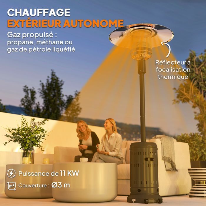 Chauffage exterieur terrasse - Outsunny - portable - 11 KW niveaux de chauffe réglable - protection anti-basculement - noir