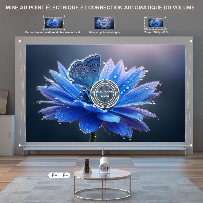 Videoproiettore - Mini proiettore - 1280*720p, 150 ANSI, rotazione a 180°, 40-130 pollici, WiFi 6, BT5.0, correzione trapezoidale