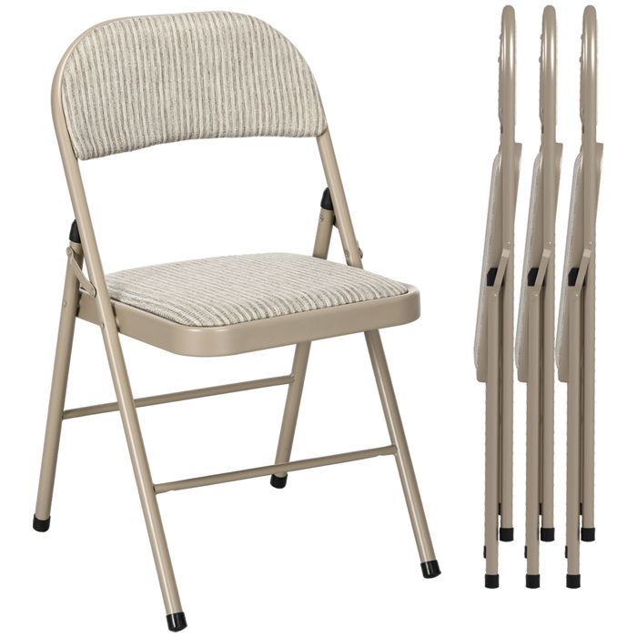 Lot de 4 chaises pliantes chaises de salle à manger portables cadre en acier dim. 45l x 46P x 78H cm beige