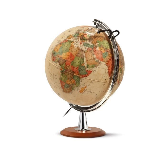 Globo illuminato - JPC - 40 cm - Antico - Base in legno - Linea del meridiano in plastica - Lente d'ingrandimento