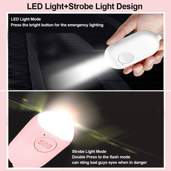 Lot de 2 alarmes personnelles 130 dB rechargeables par USB avec fonction lampe de poche LED et étanche