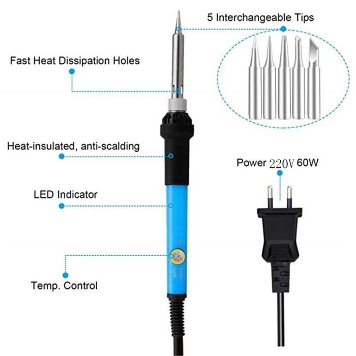 Soldering Iron Complete Kit Electronic Soldering Iron Tool 60W Adjustable Temperature Module 389